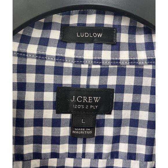 J. Crew‎ Men's Large Ludlow 120's 2 Ply Button Up LSleeve Plaid Check Blue White - Picture 2 of 6